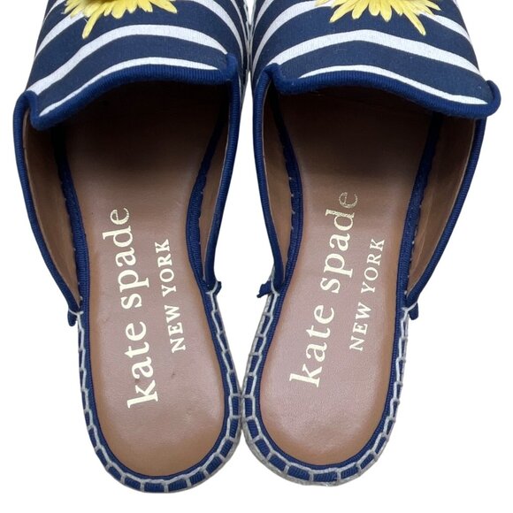 Kate Spade  Navy & White Stripes & Yellow Daisy Espadrille Solero Mules Sz 7B - Picture 3 of 7